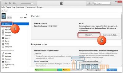 Скриншот процедуры обновления iPad